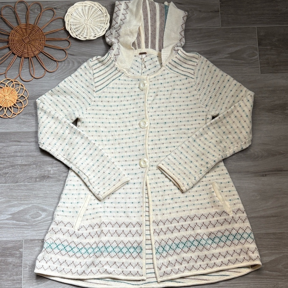 Free People Cozy Cream Hooded Cardigan Sweater